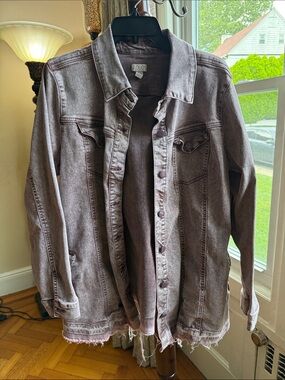 LOGO Lori Goldstein Washed Mauve Frayed Hem Denim Jacket - Size 16